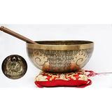 11 Hand Carved and Itched Golden Buddha Singing Bowl - Hand Hammered and Painted - Buddha Carved Inside