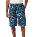 Men's Big & Tall 8" Printed Cargo Swim Trunks by KS Island in Blue Painterly Leaves (Size XL)