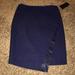 Zara Skirts | - Zara Limited Edition Wool N Leather Navy Asymmetric Wrap Pencil Skirt N | Color: Black/Blue | Size: L