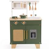 Wooden Play Kitchen with Ice Dispenser Kids Kitchen Playset Pretend Kitchen Toy Kitchen for Toddlers Gift Girls Boys Wooden Kids Kitchen Play Set Toy Kitchen for Kids Age 3 4 5 6 7 Green