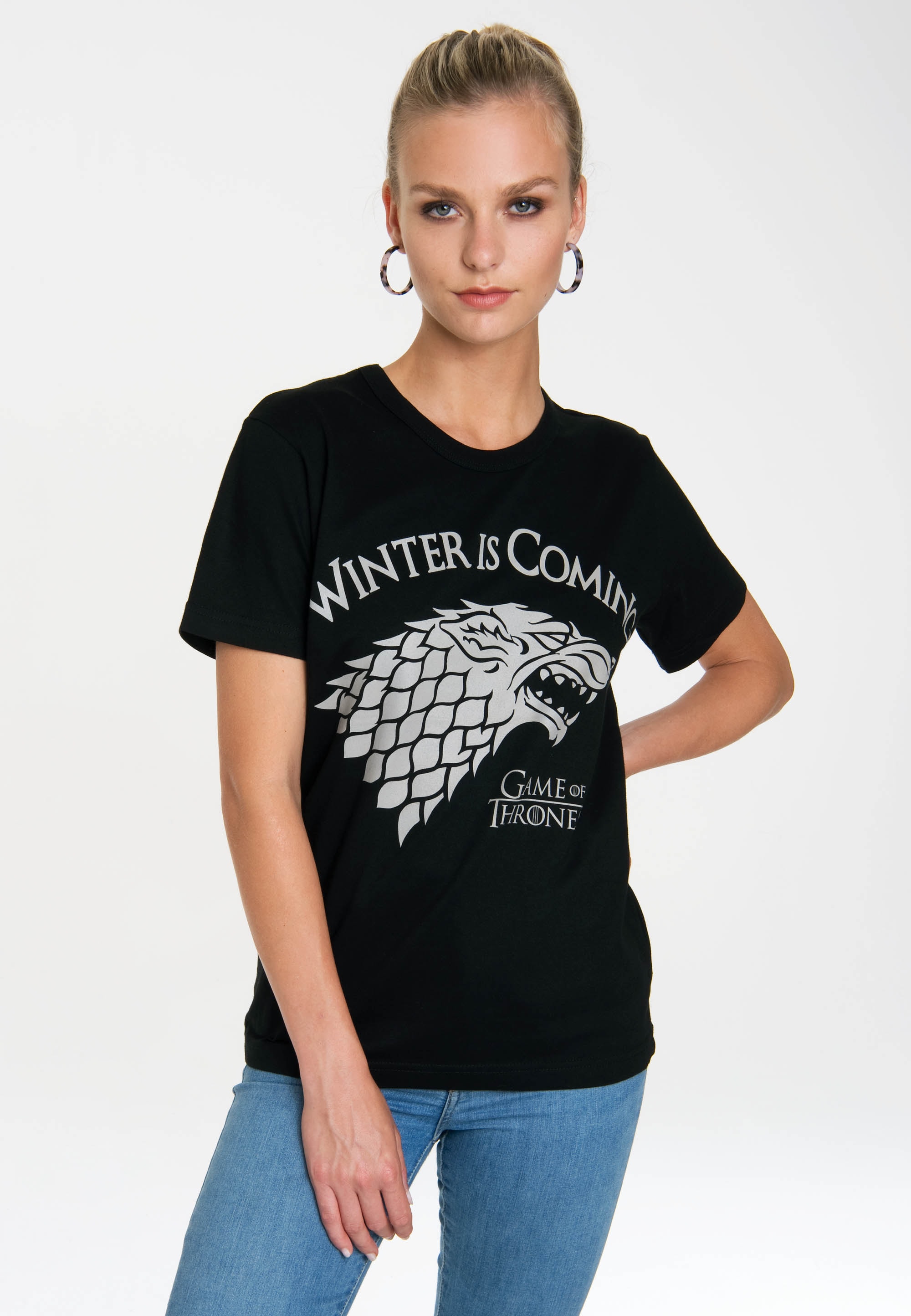 T-Shirt LOGOSHIRT "Game of Thrones", Damen, Gr. XXL, schwarz (schwarz, grau), 100% Baumwolle, bedruckt, mehrfarbig, normal, Rundhals, Shirts T-Shirt, mit lizenziertem Originaldesign