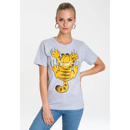 „T-Shirt LOGOSHIRT „“Garfield – Scratches““ Gr. S, grau (grau, meliert) Damen Shirts Print mit lizenziertem Originaldesign“