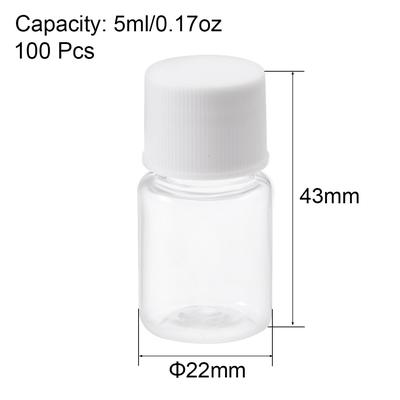 Plastic Lab Chemical Reagent Bottle 5ml/0.17oz Liquid Storage Container, 100pcs - Transparent