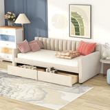 Velvet Upholstered Bed Daybed with 2 Storage Drawers
