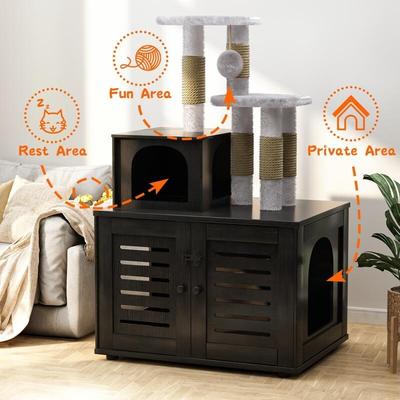 Grondin Cat Tree with Litter Box Enclosure All-in-one Indoor Cat Furniture, Modern Style Cat Condo with Scratching Posts