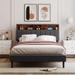 Full size Upholstered Platform Bed with Storage Headboard and USB Port, Linen Fabric Upholstered Bed