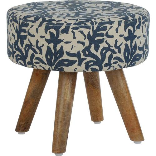 Womo-design - Sitzhocker gepolstert, 38x36 cm, Blau/Beige, aus Stoffbezug mit Holzbeine,