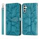 Samsung Galaxy A34 5G Case Samsung A34 5G Wallet Case Magnetic Closure Embossed Tree Premium PU Leather [Kickstand] [Card Slots] [Wrist Strap] Phone Cover for Samsung A34 5G Blue