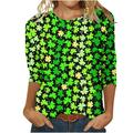 SOOMLON St. Patrick s Day Shirt for Women Gnomes Wine Shamrock T Shirts Dwarf Graphic Tees Casual Holiday Tee Tops Valentines Day Gifts For Her 3/4 Sleeve Crewneck Army Green S