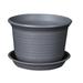 1Pc Imitation Ceramic Plastic Round Simple Flower Pot Decorative Flower Storage Holder with Tray(Gray Black)