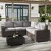 Outdoor Patio Furniture Set 6 Pieces Sectional Conversation Sofa Set Brown Rattan Sofa Set with Coffee Table