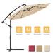 10 FT Solar LED Patio Outdoor Umbrella Hanging Cantilever Umbrella Offset Umbrella Easy Open Adustment with 24 LED Lights - tan