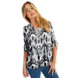 Plus Size Women's Roll-Tab Popover Tunic by June+Vie in Black Ivory Ikat (Size 14/16)