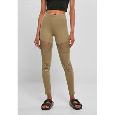 Leggings URBAN CLASSICS "Urban Classics Damen Ladies Laces Inset Leggings", Damen, Gr. XS, US-Größen, grün (khaki), 94% Baumwolle, 6% Elasthan, unifarben, skinny fit, Hosen Image