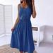 QWZNDZGR Spring And Summer New Style Solid Color Button Dress Medium Length Dress Sexy Waist Strap Large Size Dress