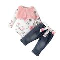 ZHAGHMIN Gothic Baby Girl Clothes Baby Girls Long Sleeve Print Flower Romper Tops Jeans Pants With Vest Outfit Set Clothes 3Pcs Baby Girl Baby Clothes Toddler Checke Pants Girls Baby Outfits