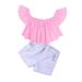 ZHAGHMIN Crop Top For Girls Toddler Kids Gilrs Fashion Soild One Shoulder Top Jeans Shorts Hairband 3Pcs Outfit Set Clothes Dress Set Baby Girl Kids Pants Set Girls Clothes Size 7/8 Outfits Baby Gir