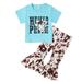 ZHAGHMIN Cute Outfits For Girls 10-12 Years Old Toddler Girls Short Sleeves Kids Cow Head Top Letters Prints Outfits Set Bell Bottom Pants Flared Girls Outfits Set Toddler Girl Outfit Juniors Clothe