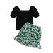 ZHAGHMIN Toddler Girl Summer Outfits Toddler Kids Girls Clothes Casual Beach Ribbed Short Sleeves Top Floral Skirt 2Pcs Outfits Set New Baby Bundle New Born Pack New Born Baby Items Baby Girl Leggin