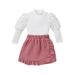 ZHAGHMIN Summer Clothes For Girls Toddler Kids Girls Clothes Set Ribbed Top T Shirt Pink Skirt Outfits Party Girls Clothing Juniors Tops For Teen Girls Outfits For School Teen Girls My First