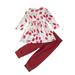 ZHAGHMIN Valentines Outfit Girls Size 6 Baby Girls Floral Strawberry Print Autumn Long Sleeve Pants Tops Pullover Set Clothes Teen Fashion Outfits Girls Outfits Size 4 Checke Crop Top Kids Kids Legg