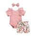 ZHAGHMIN Toddler Girl Crop Tank Top Outfit Solid Girls Romper+Floral Shorts+Headband Outfit Baby Print Frill Girls Outfits&Set Girls Outfits Size 7 Outfits For Girls Size 6 Toddler Girl Clothes 5T G