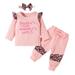 ZHAGHMIN Preppy Clothes Kids Toddler Baby Girls Clothes Letter Leopard Printed Tops Shirts With Bow Trouser Pants Outfits Set Fall Clothes For Teens Girls Girls Cute Sweatpants Girls Top And Pants S