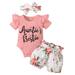 ZHAGHMIN Two Piece Pant Sets For Girls 7-8 Outfit Girls Short Sleeve Letter Printed Ribbed Romper Bodysuits Floral Printed Shorts Headbands Outfits Little Girl Outfits Size 7/8 Baby Girl Clothes 2T