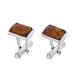 AMBEDORA Men's Silver Cufflinks with Amber, Modern Rectangular Shape, Polished Sterling Silver, Natural Amber in Cognac Colour