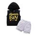 ZHAGHMIN Toddler Boy Fall Clothes Baby Boys Sleeveless Letter Hooded Vest Sweatshirt Tops Solid Shorts Pants Outfit Set 2Pcs Boy Babies Toddler Boy Outfit Boys 4 Piece Set First Born Baby Boy Clothe