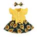 ZHAGHMIN Shorts Set Girl Kids Girls Toddler Beach Sunflowers Prints Fly Sleeves Floral Princess Bowknot Girls Romper Hairband 2Pcs Outfit Set Cute Teen Girls Outfits Girl Clothes Size 10-12 Outfits