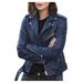 Ecqkame Women s Faux Leather Belted Motorcycle Jacket Long Sleeve Zipper Fitted Fall and Winter Fashion Moto Bike Short Jacket Coat Blue 4XL