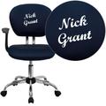 Personalized Mid-Back Navy Mesh Swivel Task Office Chair with Chrome Base and Arms [H-2376-F-NAVY-ARMS-TXTEMB-GG] - Flash Furniture H-2376-F-NAVY-ARMS-TXTEMB-GG