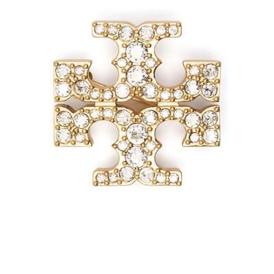 Crystal-Embellished Logo Broach - White - Tory Burch Brooches