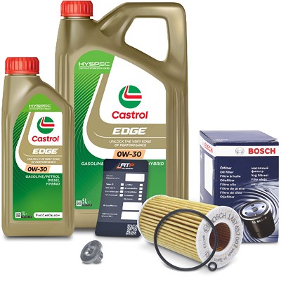 Bosch Ölfilter+Schraube+6 L Castrol 0W-30 [Hersteller-Nr. 10490841] für Opel