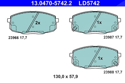 Ate CERAMIC Bremsbelagsatz vorne [Hersteller-Nr. 13.0470-5742.2] für Kia, Hyundai Image
