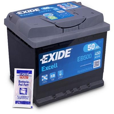Exide Excell EB500 Starterbatterie 50Ah 450A + 10g Batterie-Pol-Fett [Hersteller-Nr. EB500] für Abarth, Alfa Romeo, Alpine, Audi, Austin, Autobianchi, Image