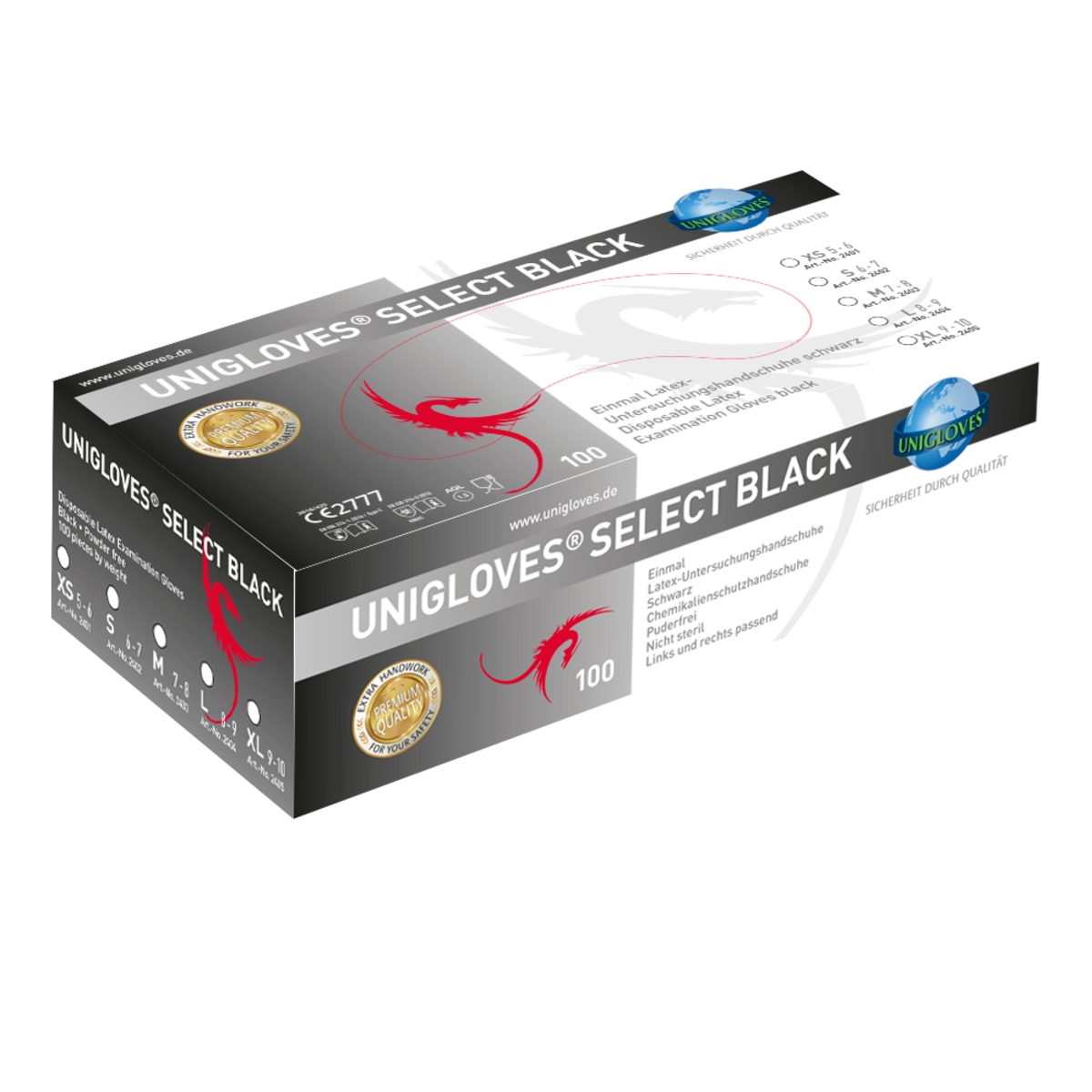 UNIGLOVES - SELECT BLACK Latexhandschuhe, schwarz, Größe L, puderfrei, lebensmittelecht - 10x100 (1.000 Stück) Image