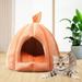 Velvet Cave Pet Bed Dog Tent Anti Slip Leaves Decorative Removable Cushion Nest Orange 48x50x40cm