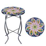 Wonder Garden Outdoor Side Table Purple Phoenix Tail Mosaic End Table Patio Side Table Small End Table Glass Top Round Balcony Coffee Table Porch Indoor Glass Top