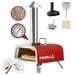 PIZZELLO Pellet Pizza Oven 12 Outdoor Wood Fired Pizza Ovens with Pizza Stone Pizza Peel Fold-up Legs Cover Thermometer Chimney - Red