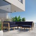 Modway Clearwater 6-Piece Wood Fabric Outdoor Sectional Sofa in Navy/Gray