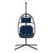 Egg Swing Chair with Stand Hanging Egg Chair Hammock Chair Rattan Wicker Patio Hanging Basket Chair with Aluminum Frame and UV Resistant Cushion for Indoor Bedroom Balcony Patio Garden Dark Blue