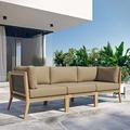 Modway Clearwater Outdoor Patio Teak Wood Sofa in Gray Light Brown