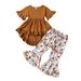 Toddler Girl Outfits Short Sleeve Ruffle Tunic Dress Top Floral Bell Bottoms Flared Pants 2Pcs Clothes Set
