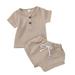 BULLPIANO Summer Unisex Newborn Baby Boy Girl Clothes Set Infant Ribbed Short-Sleeved Solid Color Top + Shorts Two-Piece Outfit