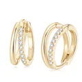 Anziw-Boucles d'oreilles créoles doubles Moissanite pour femme argent regardé 925 diamant rond de