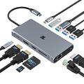 USB C Hub, USB C Adapter, Tiergrade 12 in 1 Triple Display Adapter mit Dual 4K HDMI, DisplayPort, 100 W PD 3.0, RJ45 Ethernet, USB-A USB-C Anschlüsse, TF/SD Kartenleser für MacBook und Typ C Laptops