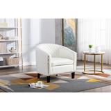 Barrel Accent Chair with Arms Faux Leather Club Chairs Side Chairs Upholstered Tub Chair for Living Room Bedroom, White PU