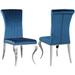 Modern Design White Glass and Stainless Steel Dining Set with Blue Velvet Chairs